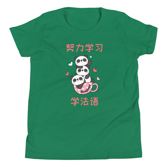 Customized Chinese Character T Shirt for Young Kids, Study Hard, Learn French, 努力学习学法语Created by Chinese Teacher